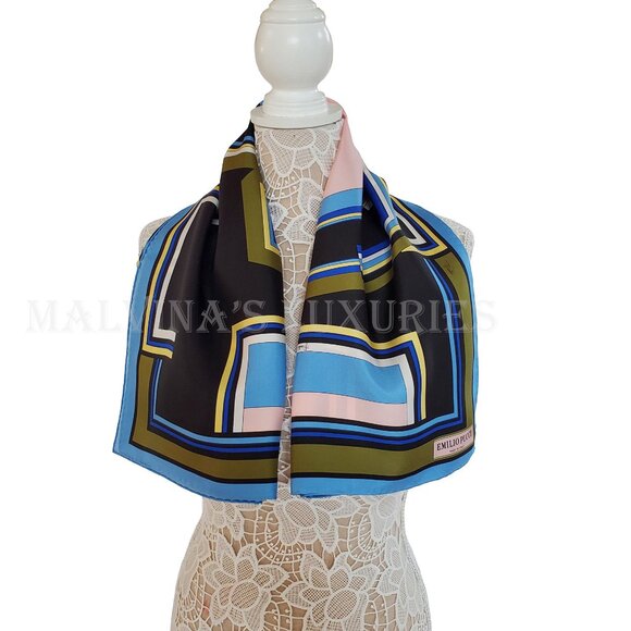 EMILIO PUCCI SCARF MULTI-COLORED VIBRANT PRINT SIGNATURE LOGO SQUARE SCARF 34" - Picture 6 of 15